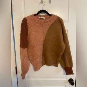 Zara Women's Colorblock Sweater - Pink and Brown
